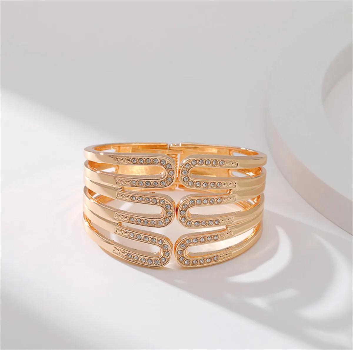 Cubic Zirconia & 18K Gold-Plated Pin Layered Bangle