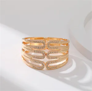 Cubic Zirconia & 18K Gold-Plated Pin Layered Bangle