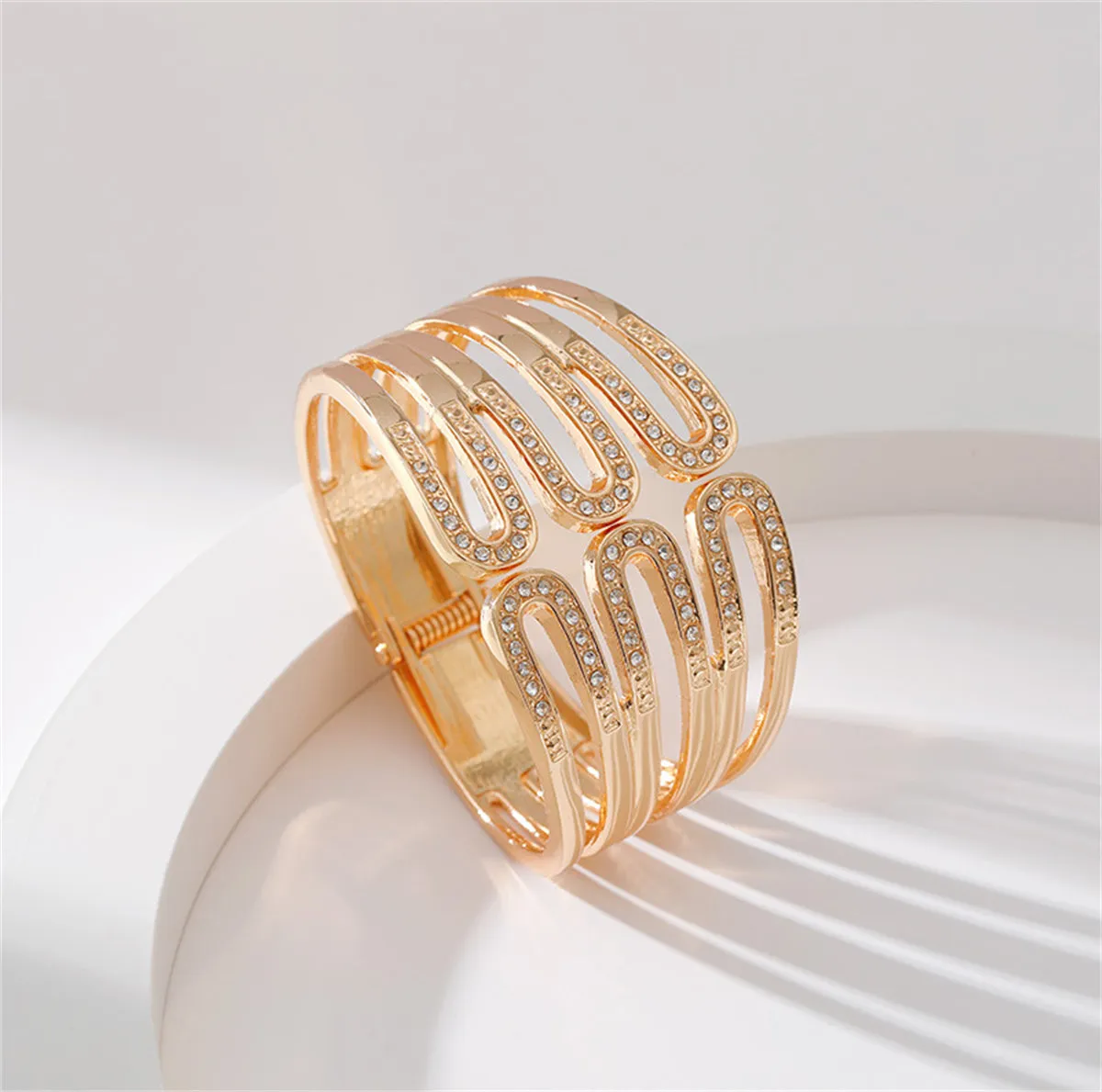 Cubic Zirconia & 18K Gold-Plated Pin Layered Bangle