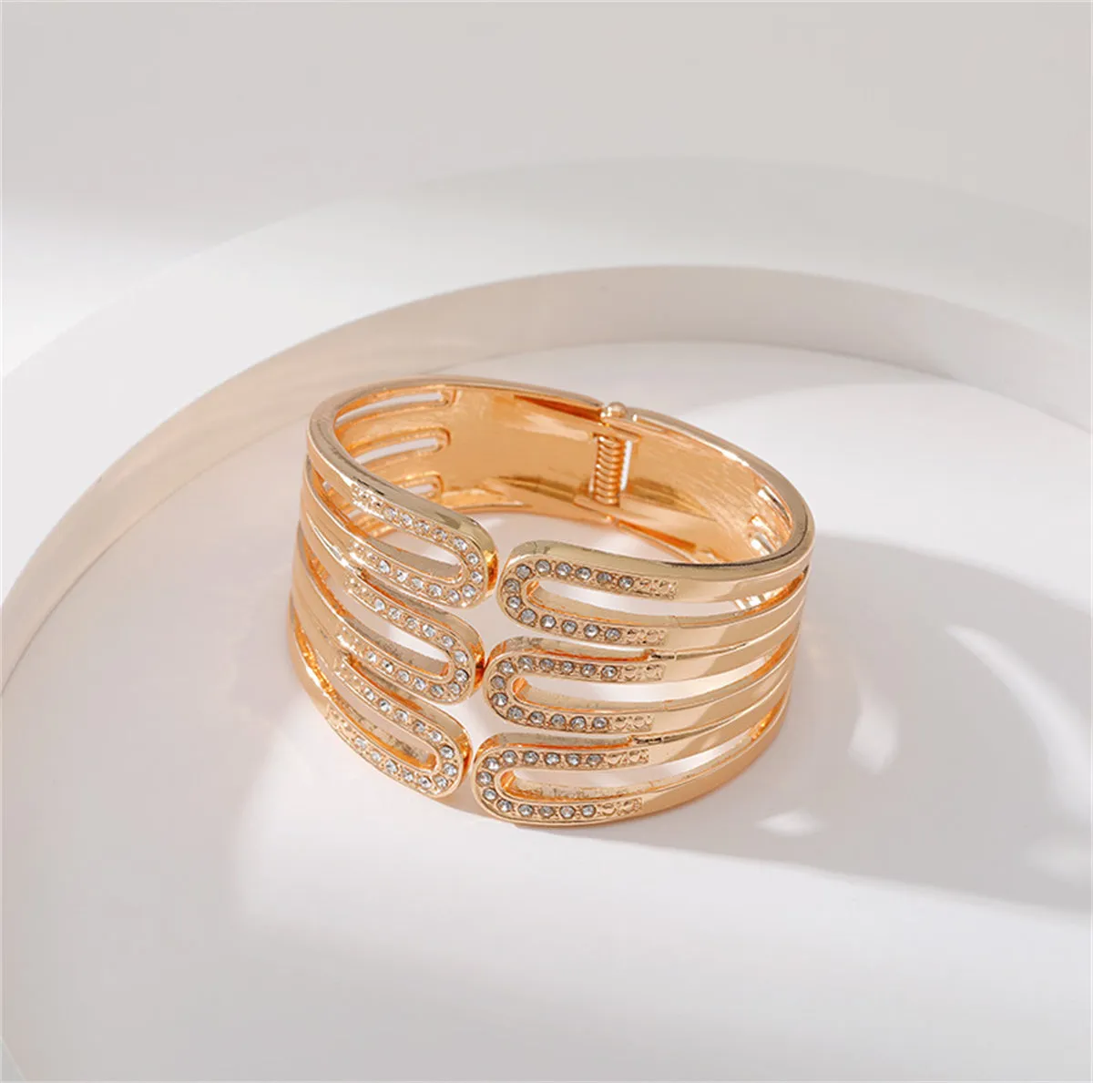 Cubic Zirconia & 18K Gold-Plated Pin Layered Bangle