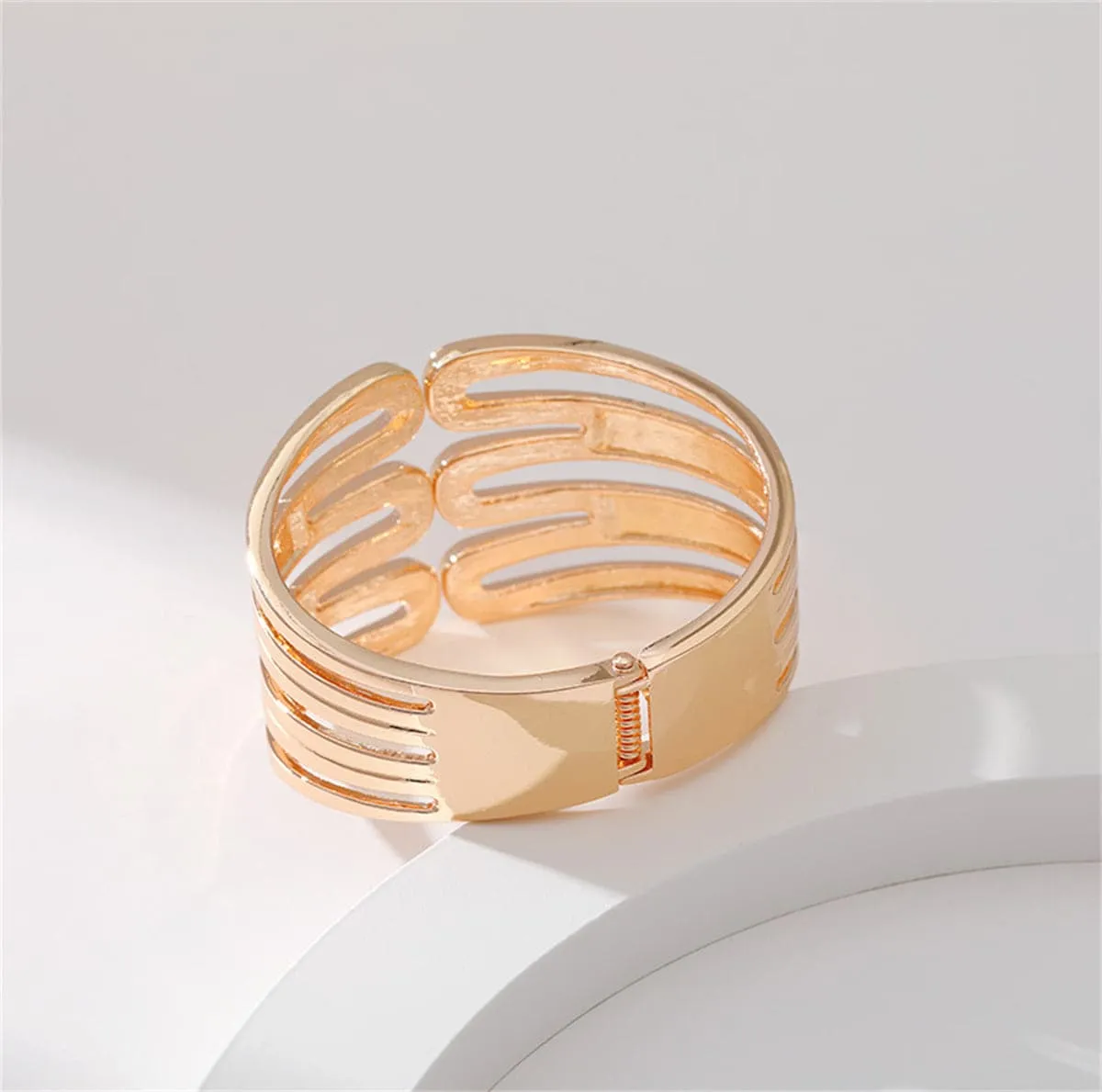 Cubic Zirconia & 18K Gold-Plated Pin Layered Bangle