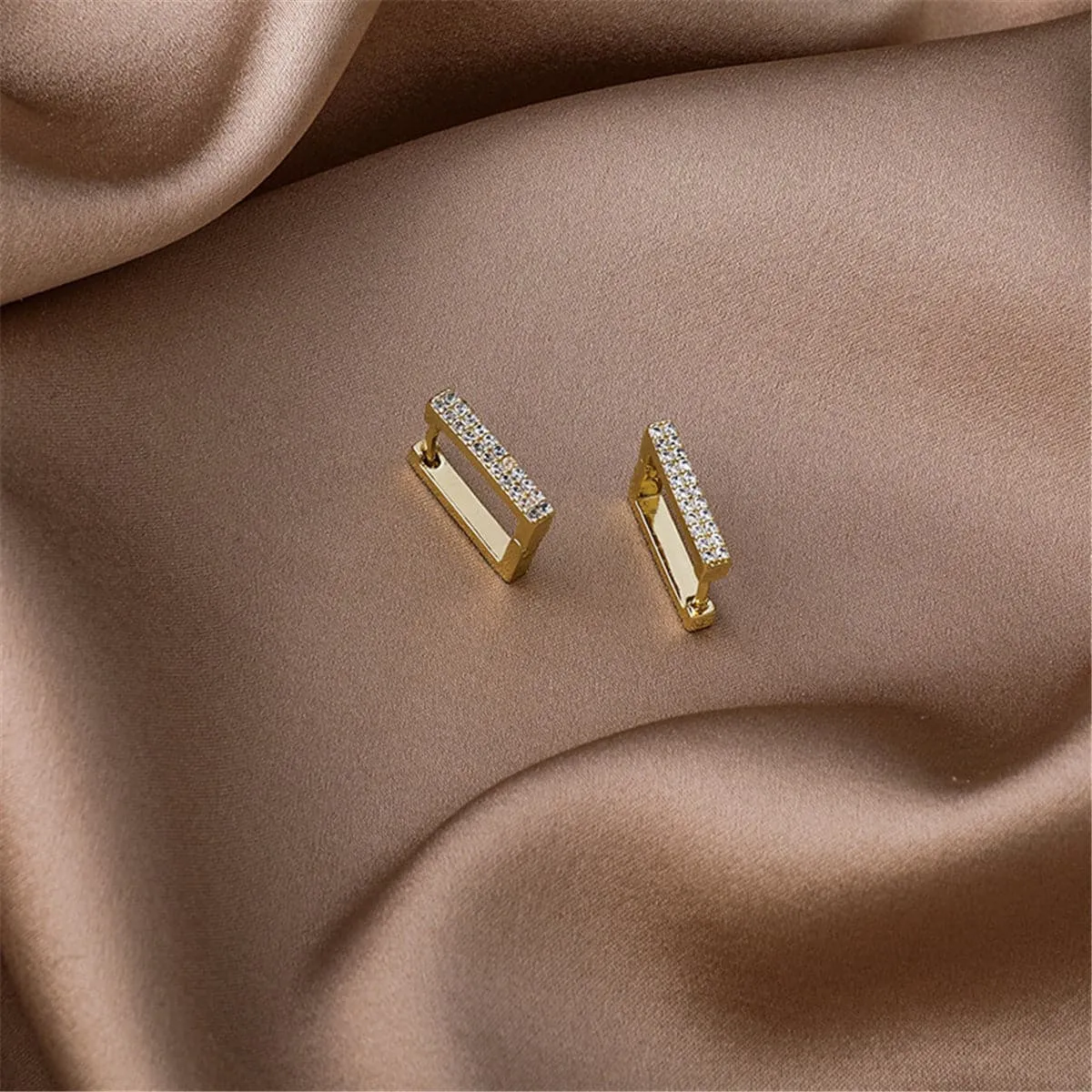 Cubic Zirconia & 18K Gold Plated Rectangle Huggie Earrings