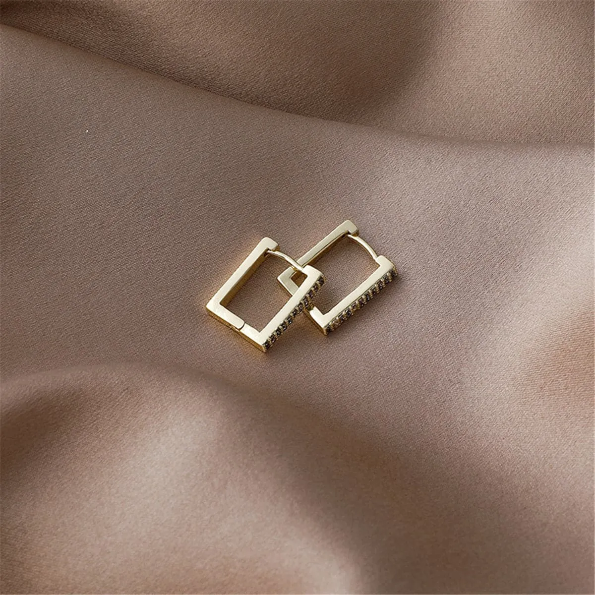 Cubic Zirconia & 18K Gold Plated Rectangle Huggie Earrings