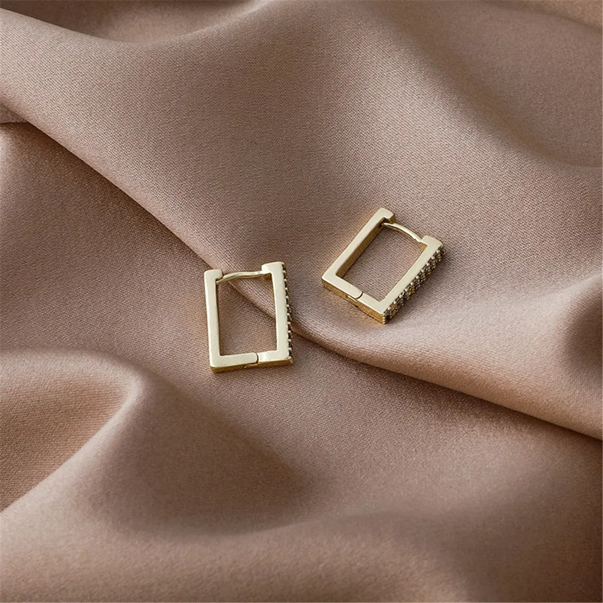 Cubic Zirconia & 18K Gold Plated Rectangle Huggie Earrings