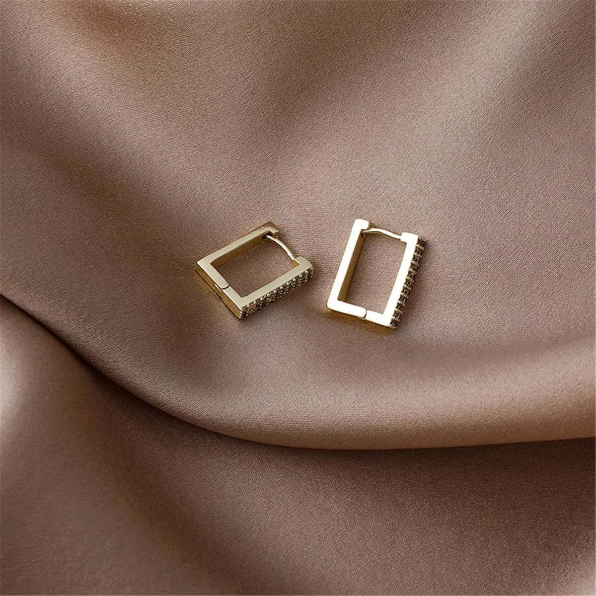 Cubic Zirconia & 18K Gold Plated Rectangle Huggie Earrings