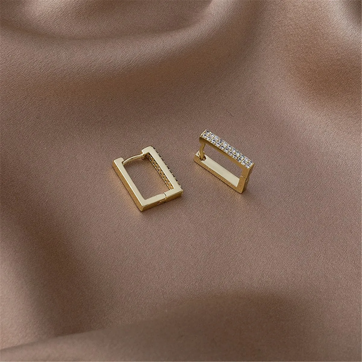 Cubic Zirconia & 18K Gold Plated Rectangle Huggie Earrings