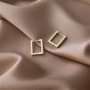 Cubic Zirconia & 18K Gold Plated Rectangle Huggie Earrings