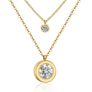 Cubic Zirconia & 18K Gold-Plated Round Layered Pendant Necklace