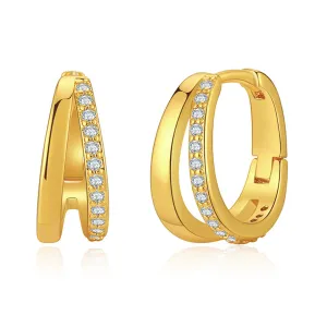 Cubic Zirconia & 18K Gold-Plated V-Shape Huggie Earrings