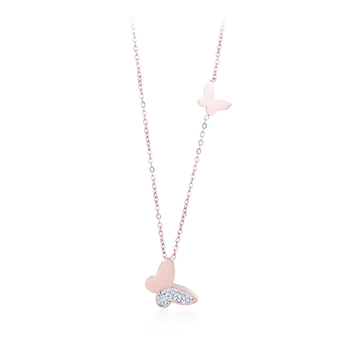 Cubic Zirconia & 18K Rose Gold-Plated Butterfly Pendant Necklace