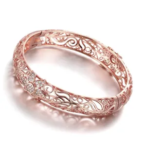 Cubic Zirconia & 18K Rose Gold-Plated Filigree Flower Bangle