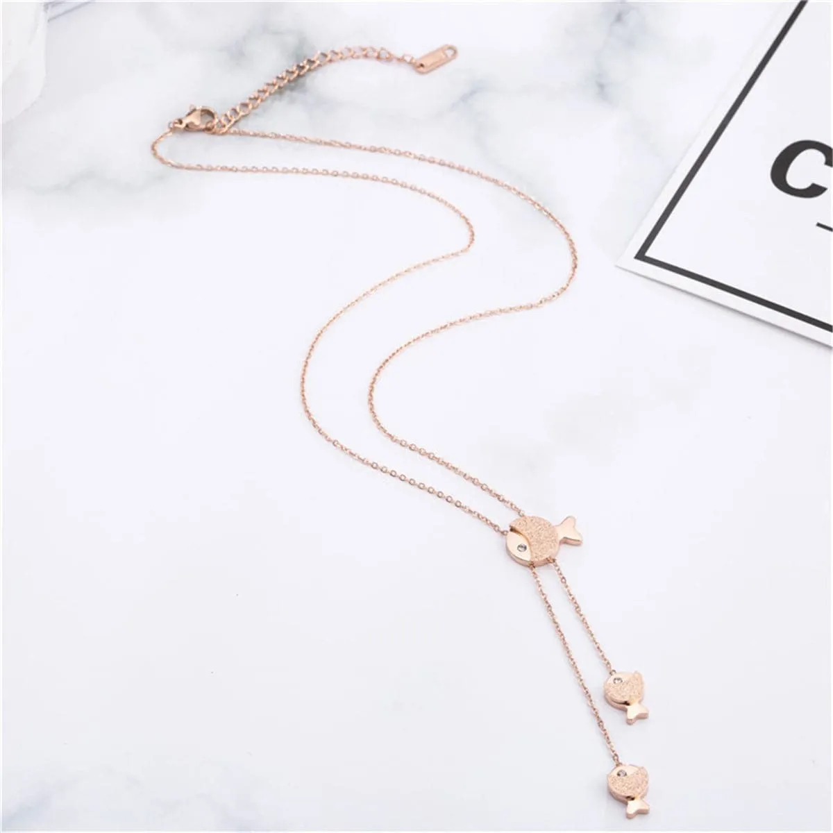 Cubic Zirconia & 18K Rose Gold-Plated Fish Pendant Necklace