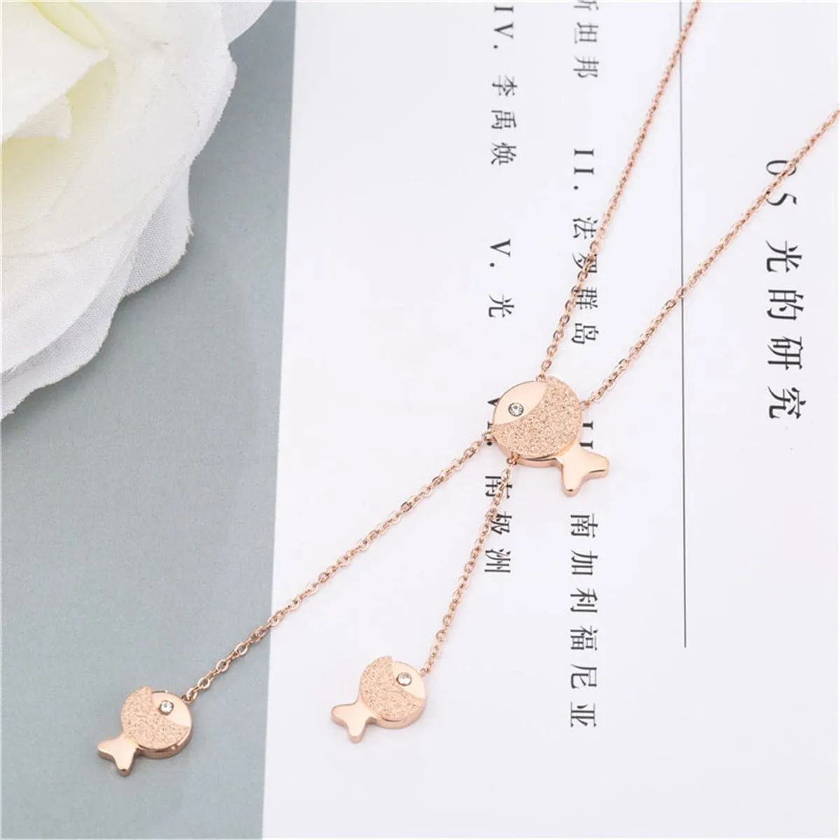 Cubic Zirconia & 18K Rose Gold-Plated Fish Pendant Necklace