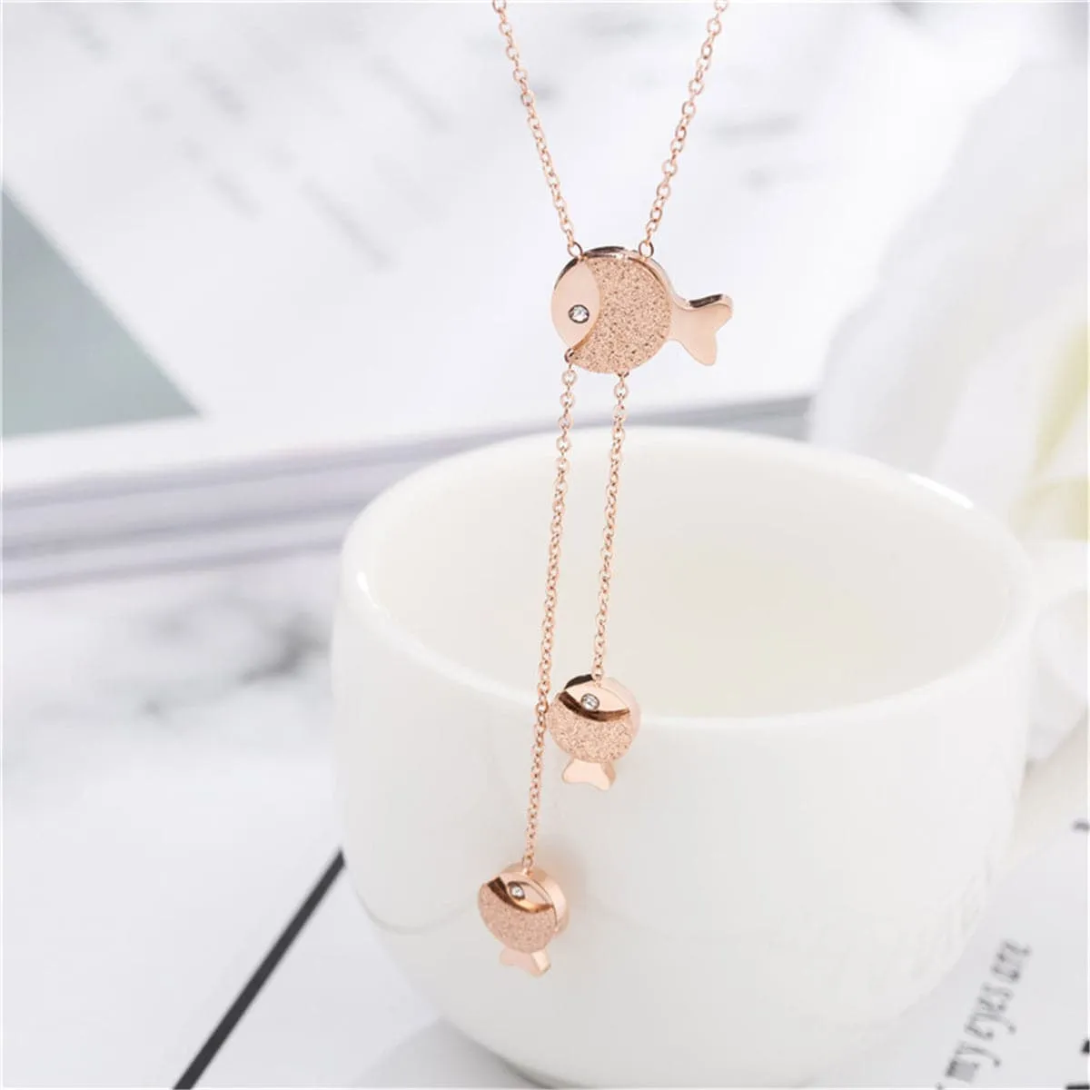 Cubic Zirconia & 18K Rose Gold-Plated Fish Pendant Necklace