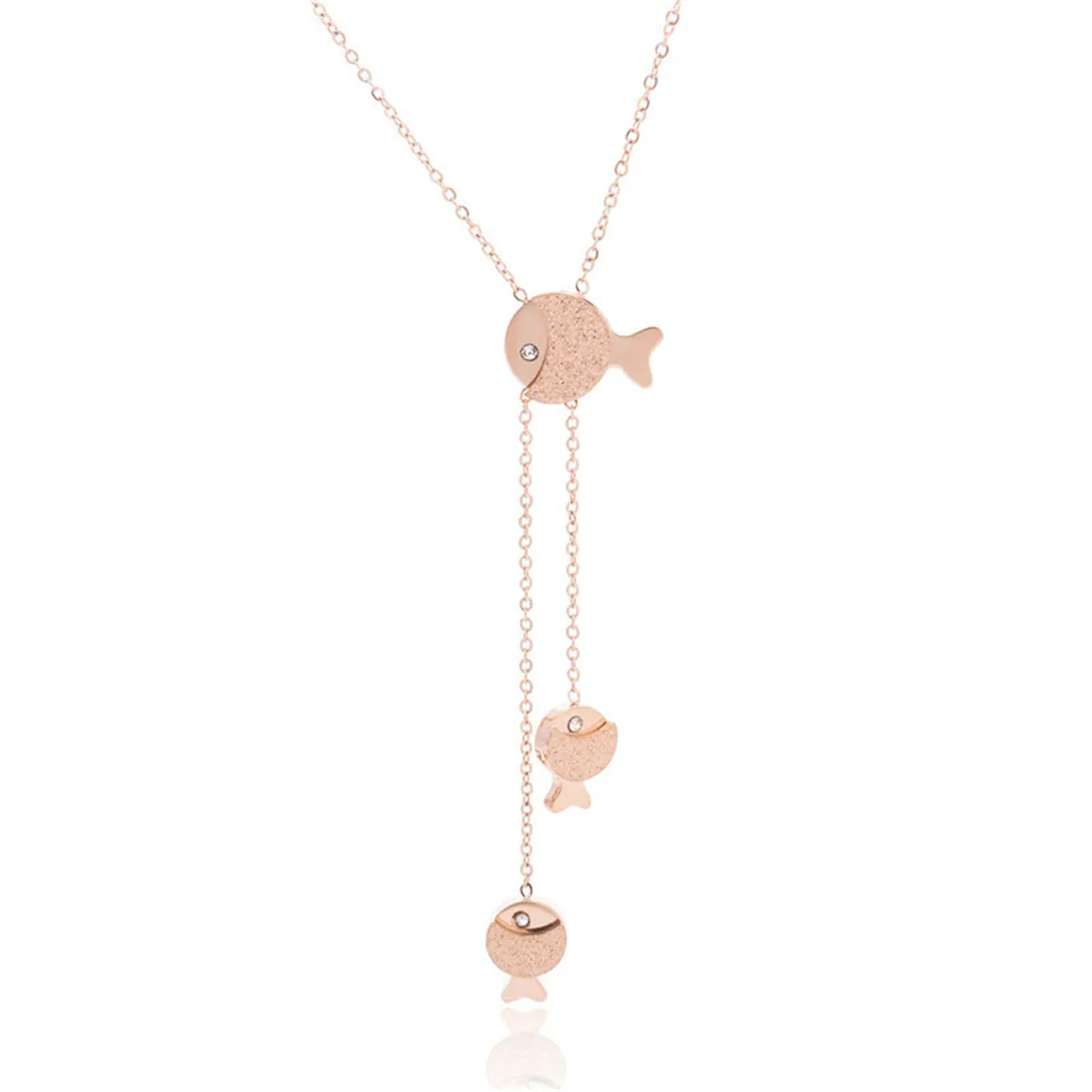 Cubic Zirconia & 18K Rose Gold-Plated Fish Pendant Necklace