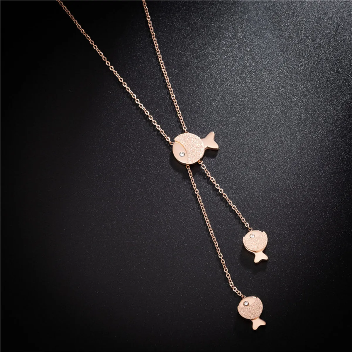 Cubic Zirconia & 18K Rose Gold-Plated Fish Pendant Necklace
