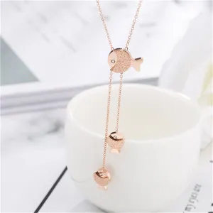 Cubic Zirconia & 18K Rose Gold-Plated Fish Pendant Necklace