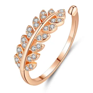 Cubic Zirconia & 18K Rose Gold-Plated Leaf Bypass Ring