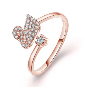 Cubic Zirconia & 18K Rose Gold-Plated Swan Bypass Ring