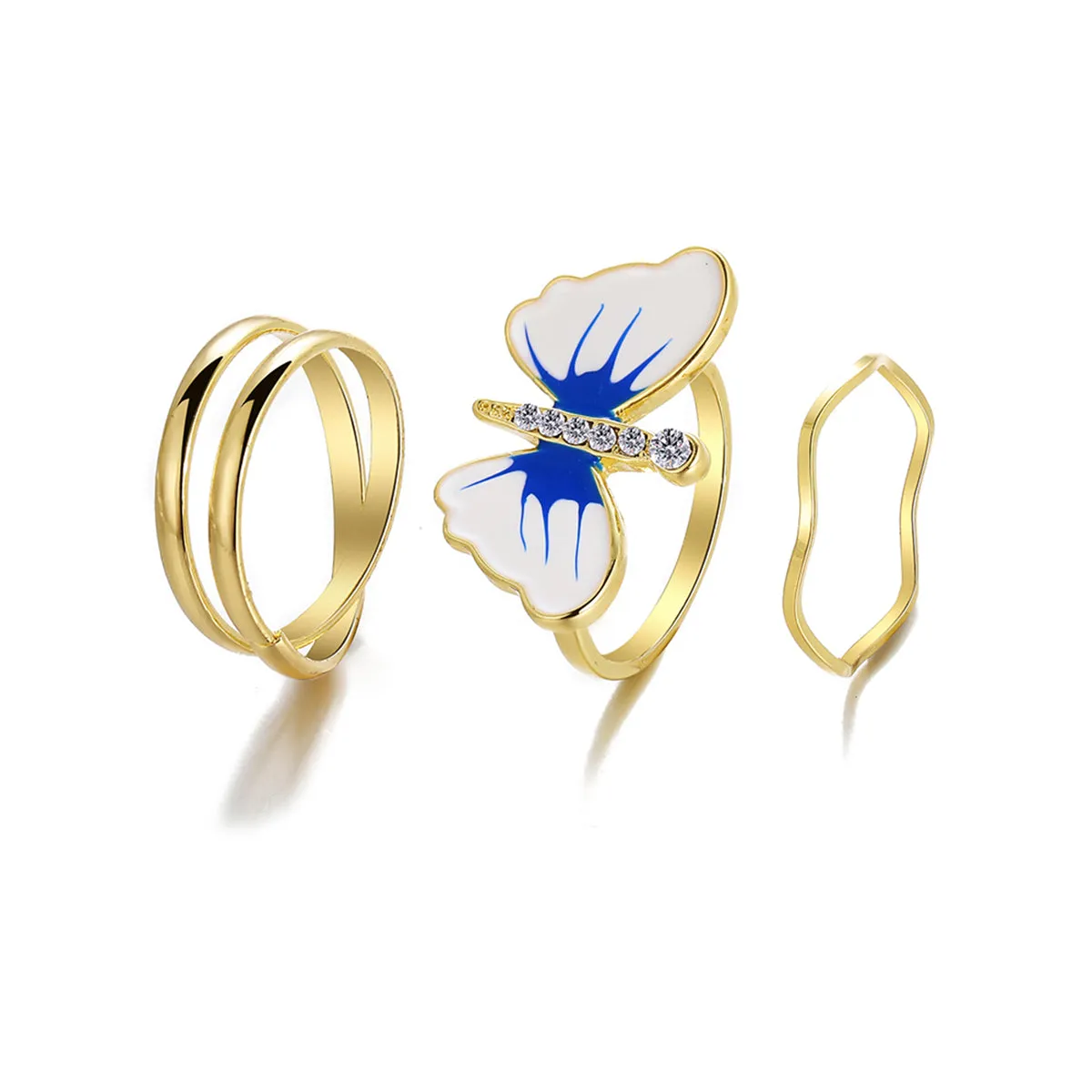 Cubic Zirconia & Blue Three-Piece Butterfly Ring Set