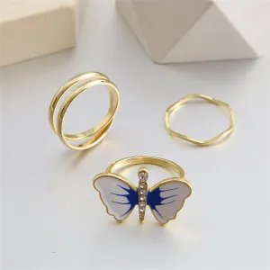 Cubic Zirconia & Blue Three-Piece Butterfly Ring Set