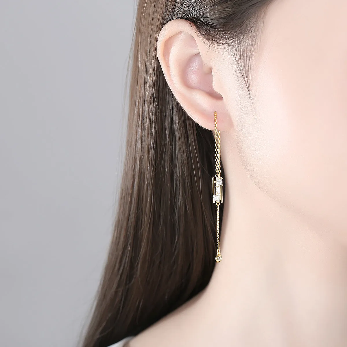 Cubic Zirconia & Crystal 18K Gold-Plated Ear Threaders