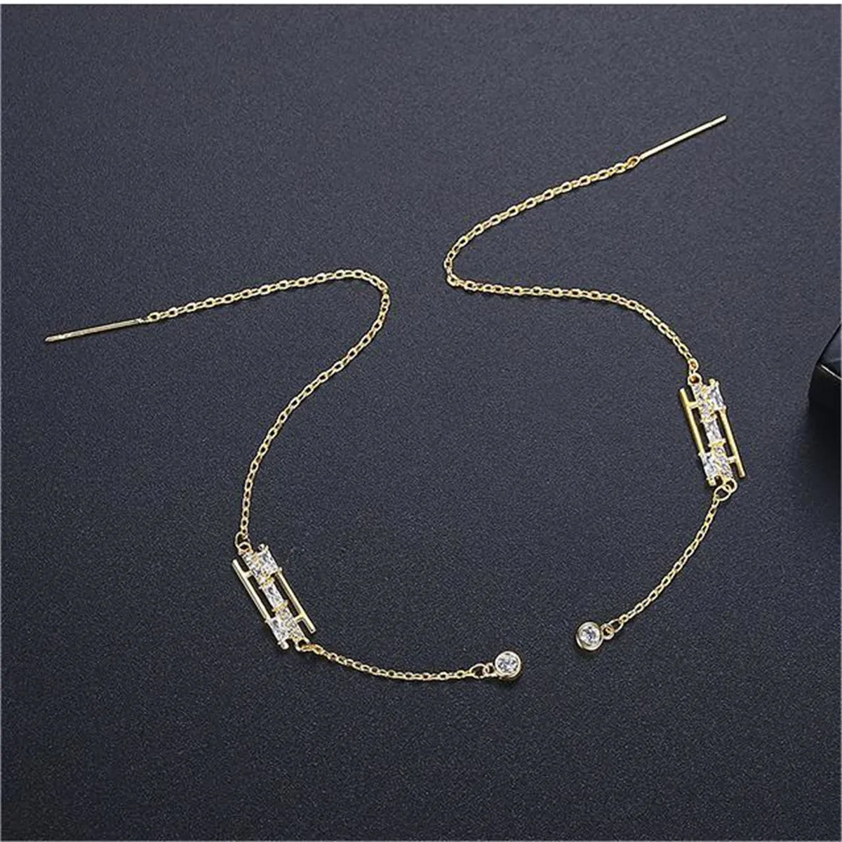 Cubic Zirconia & Crystal 18K Gold-Plated Ear Threaders