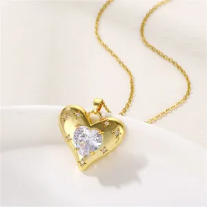 Cubic Zirconia & Crystal Heart Pendant Necklace