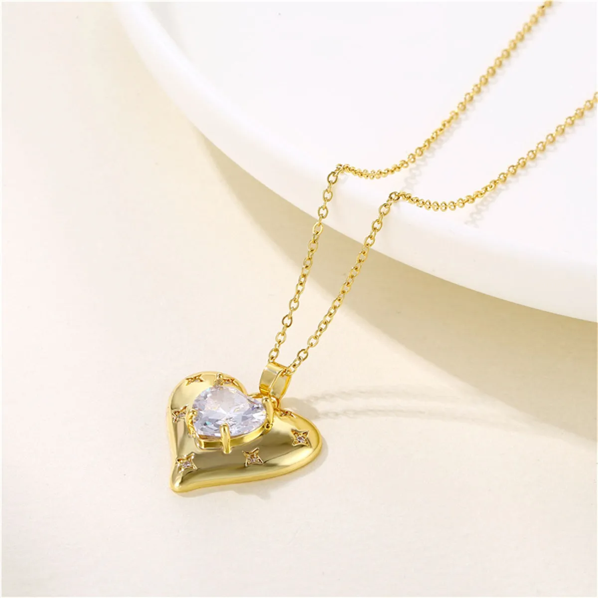 Cubic Zirconia & Crystal Heart Pendant Necklace