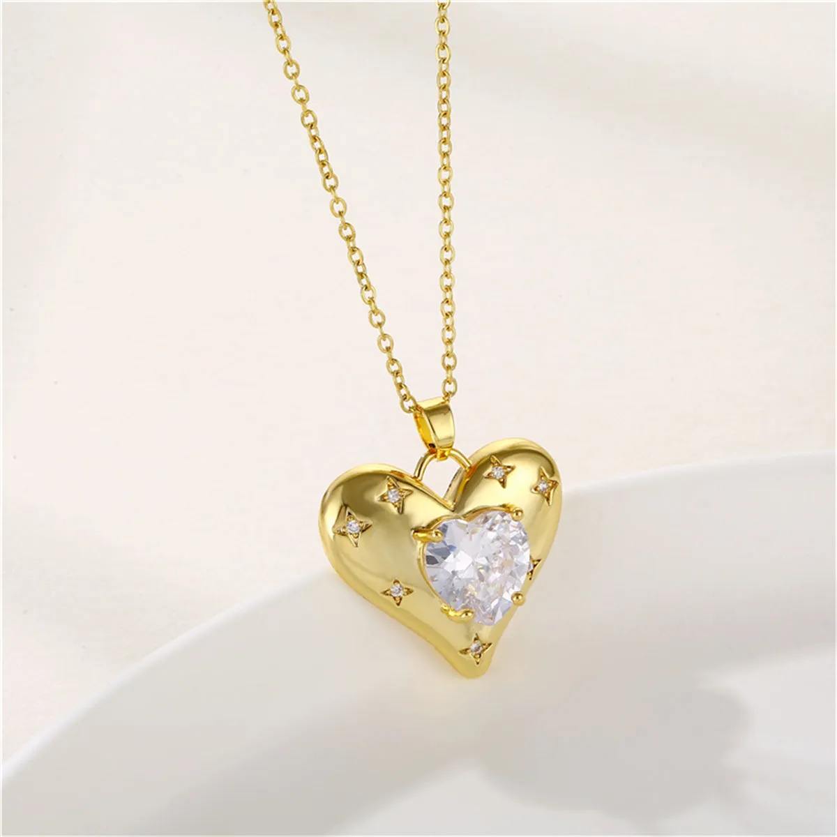 Cubic Zirconia & Crystal Heart Pendant Necklace