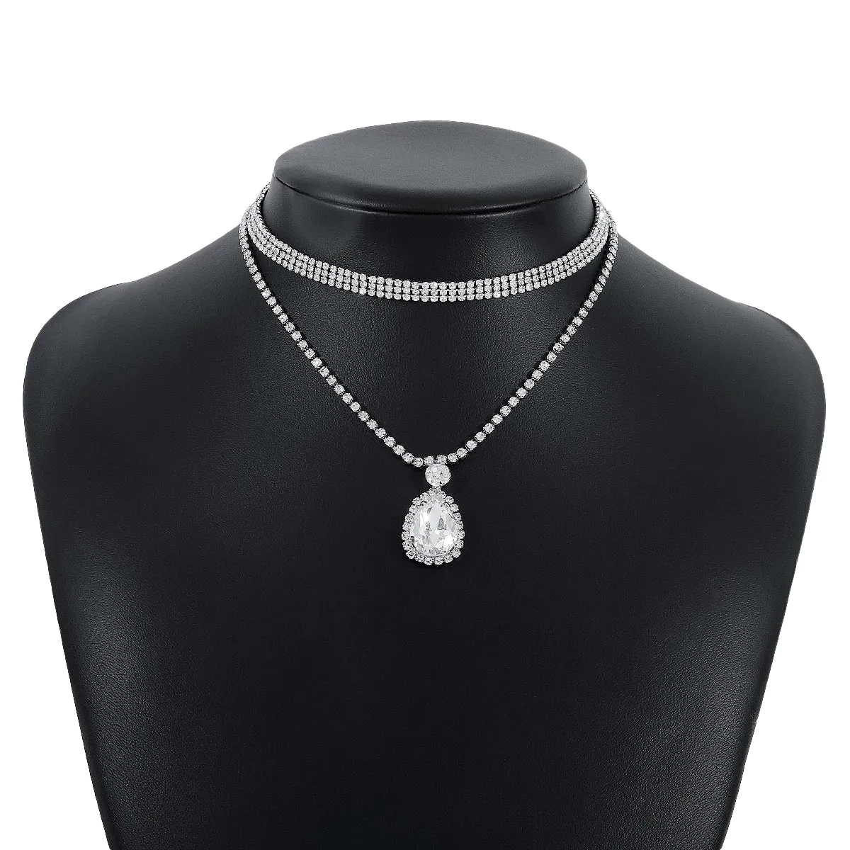 Cubic Zirconia & Crystal Silver-Plated Layered Pendant Necklace