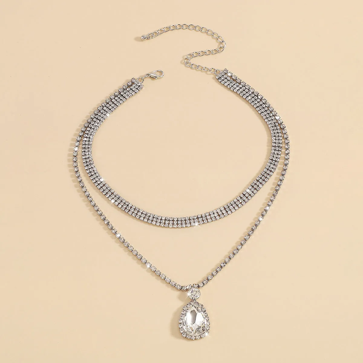 Cubic Zirconia & Crystal Silver-Plated Layered Pendant Necklace