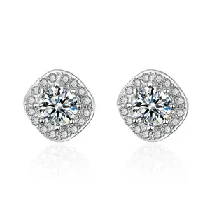 Cubic Zirconia & Crystal Silver-Plated Square Halo Stud Earrings