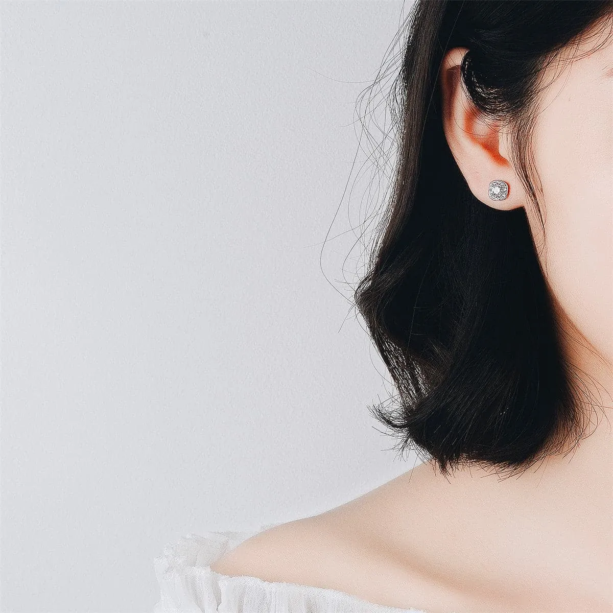 Cubic Zirconia & Crystal Silver-Plated Square Halo Stud Earrings
