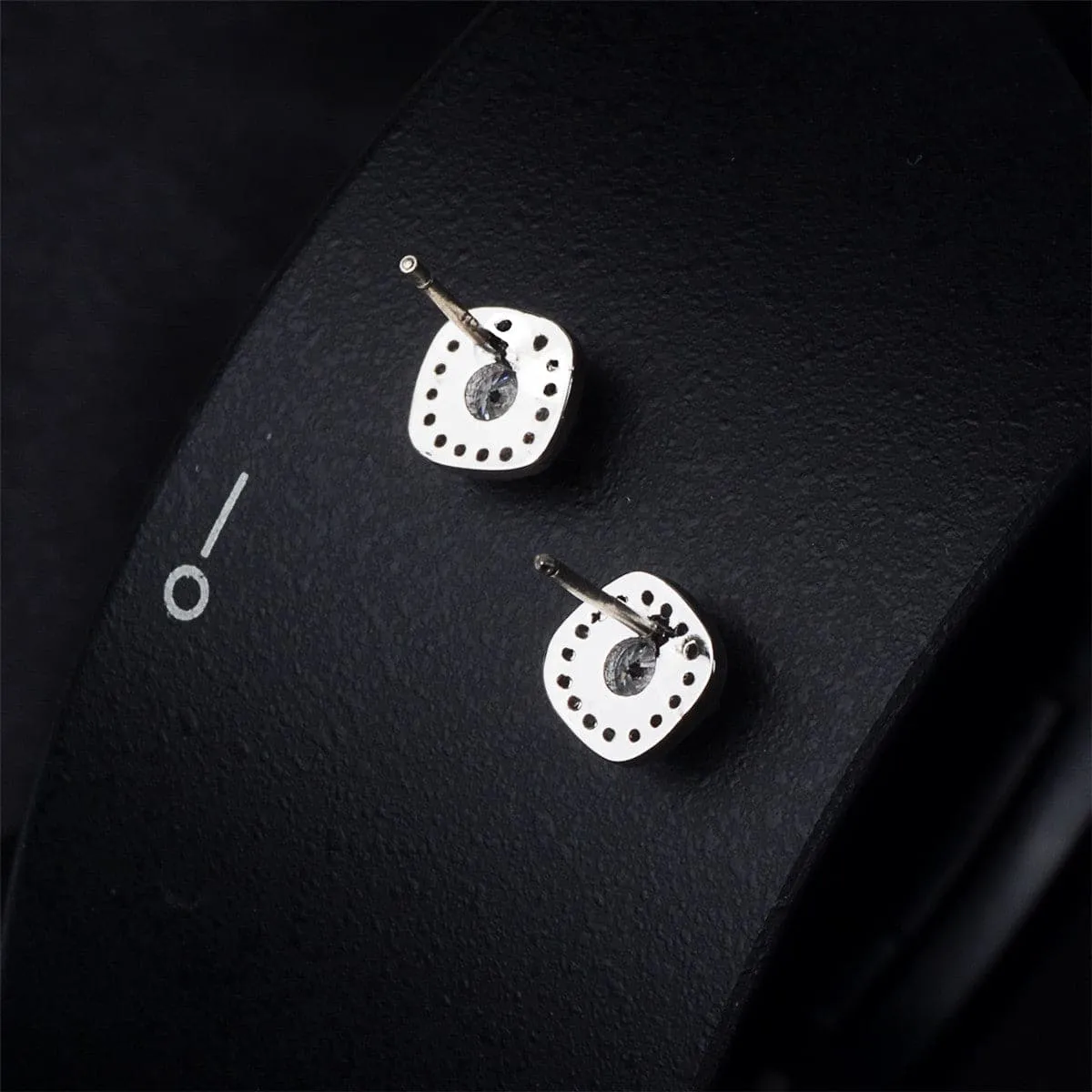 Cubic Zirconia & Crystal Silver-Plated Square Halo Stud Earrings
