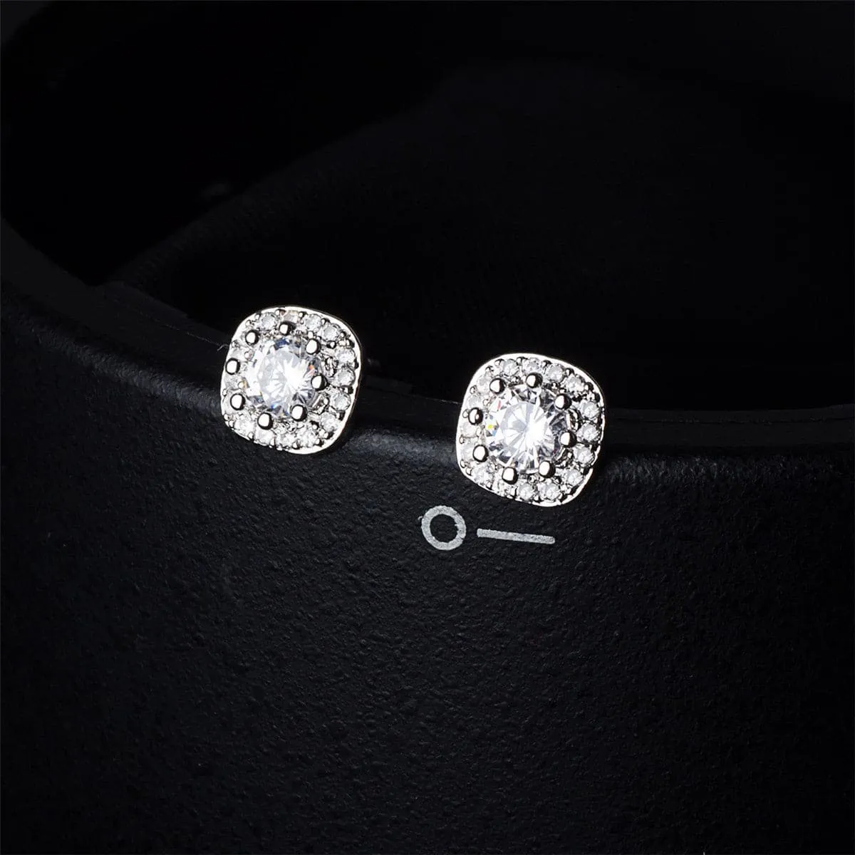 Cubic Zirconia & Crystal Silver-Plated Square Halo Stud Earrings