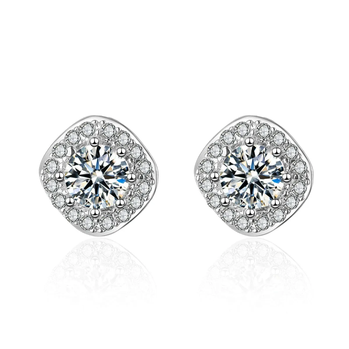 Cubic Zirconia & Crystal Silver-Plated Square Halo Stud Earrings