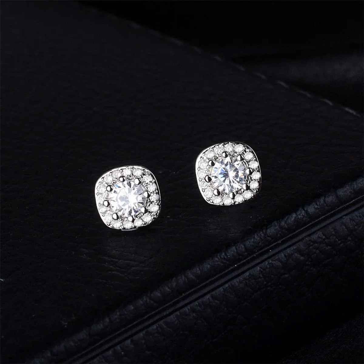 Cubic Zirconia & Crystal Silver-Plated Square Halo Stud Earrings