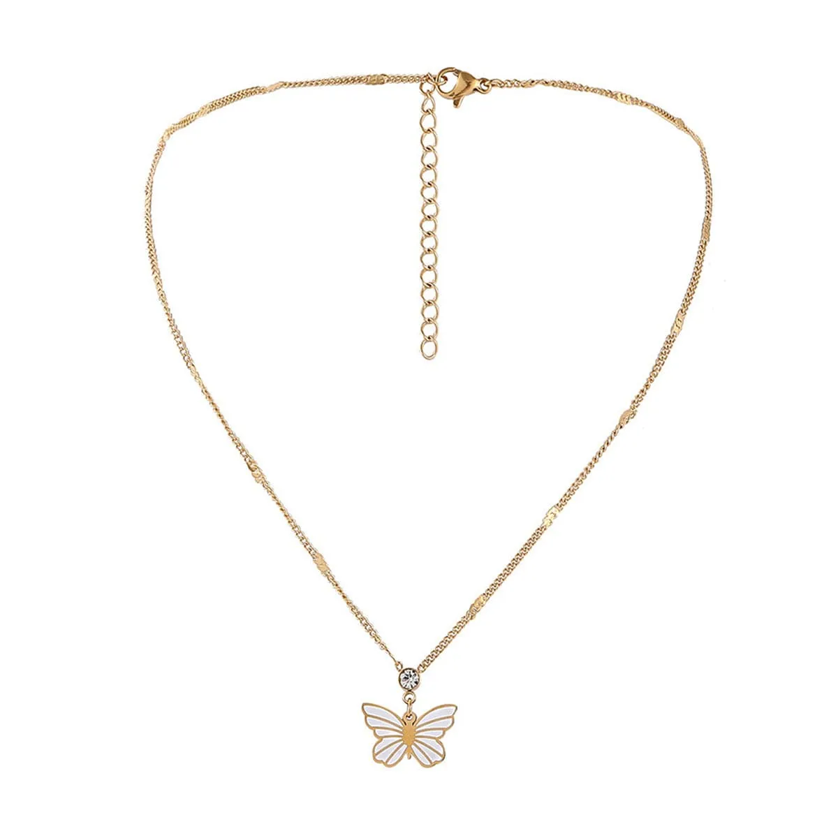 Cubic Zirconia & Enamel Butterfly Pendant Necklace