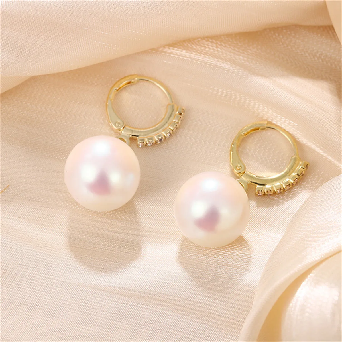 Cubic Zirconia & Pearl Huggie Drop Earrings
