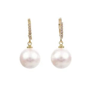 Cubic Zirconia & Pearl Huggie Drop Earrings