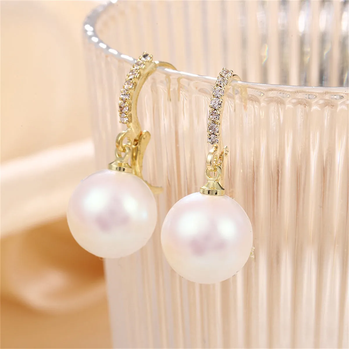 Cubic Zirconia & Pearl Huggie Drop Earrings