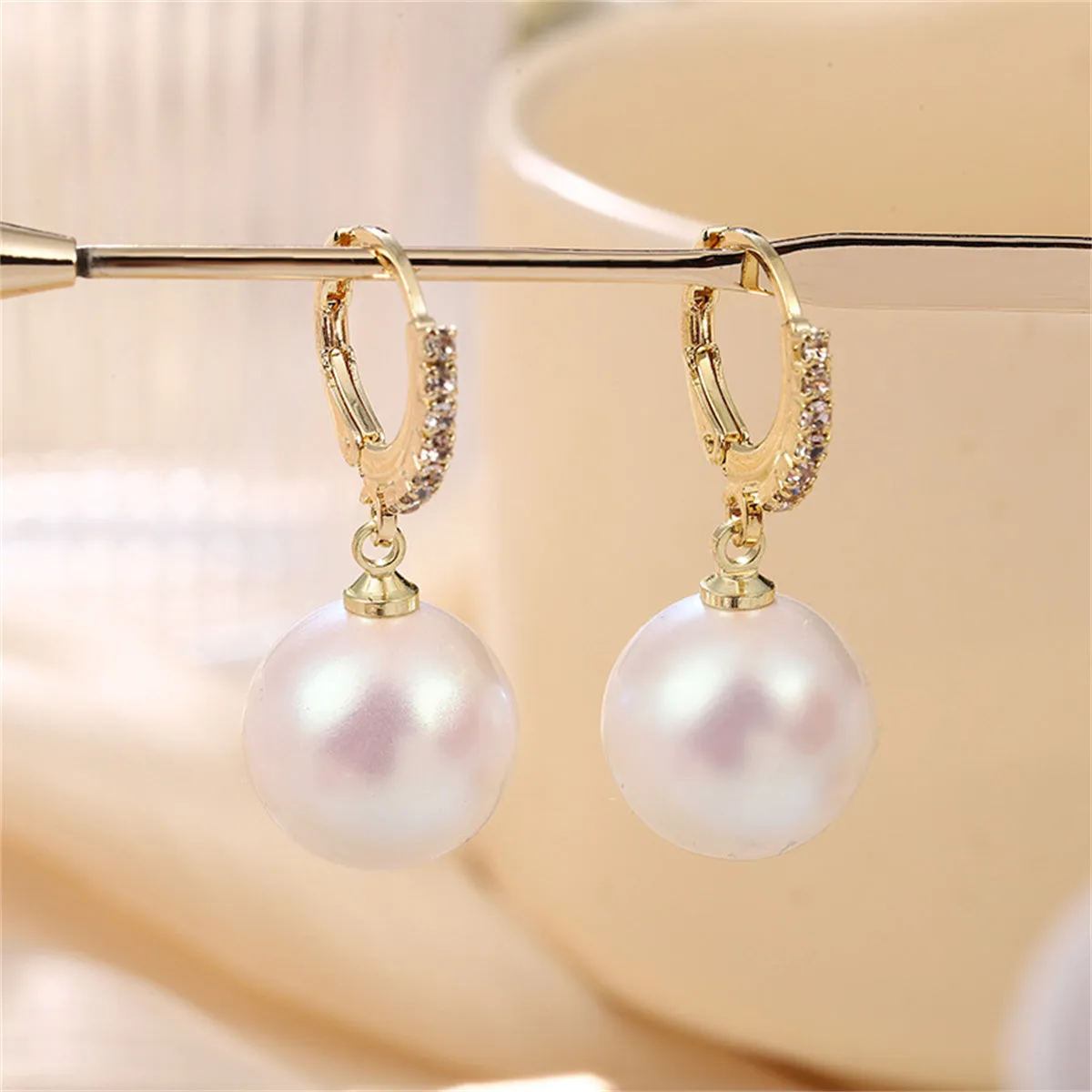 Cubic Zirconia & Pearl Huggie Drop Earrings