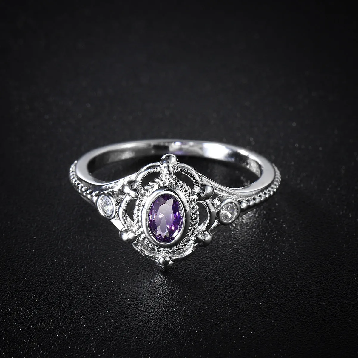 Cubic Zirconia & Purple Crystal Oval Ring