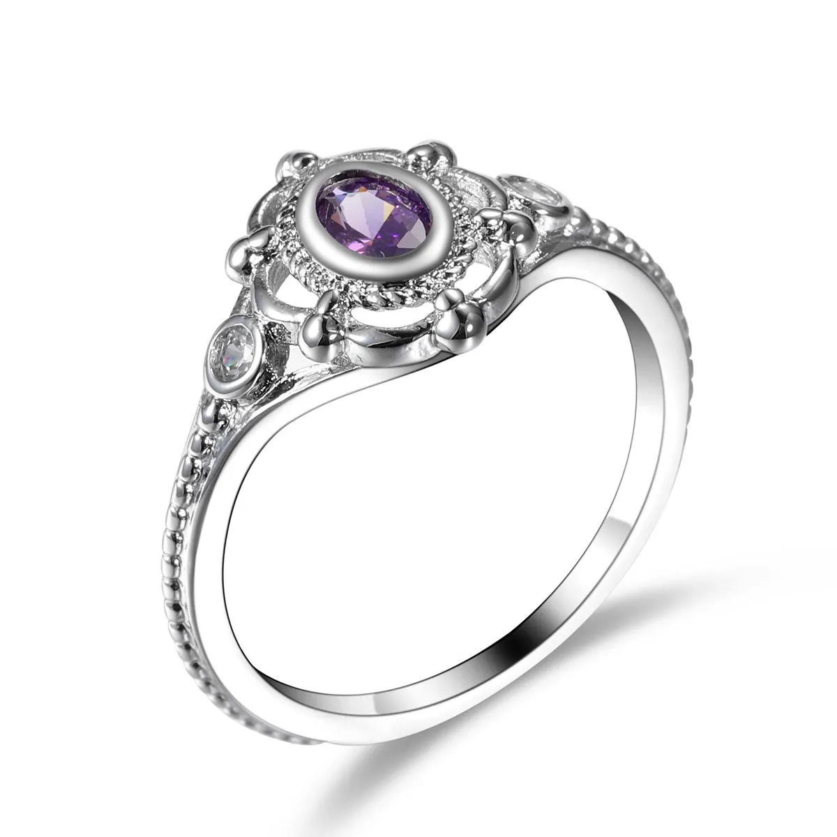 Cubic Zirconia & Purple Crystal Oval Ring