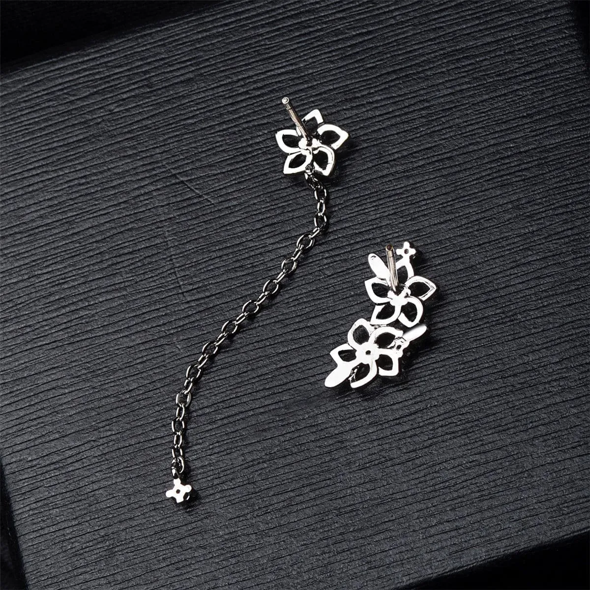 Cubic Zirconia & Silver-Plated Asymmetrical Flower Drop Earrings