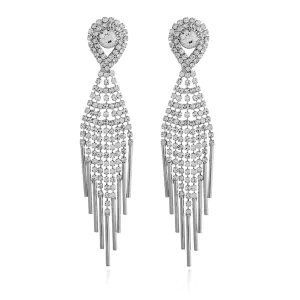 Cubic Zirconia & Silver-Plated Bar Tassel Drop Earrings