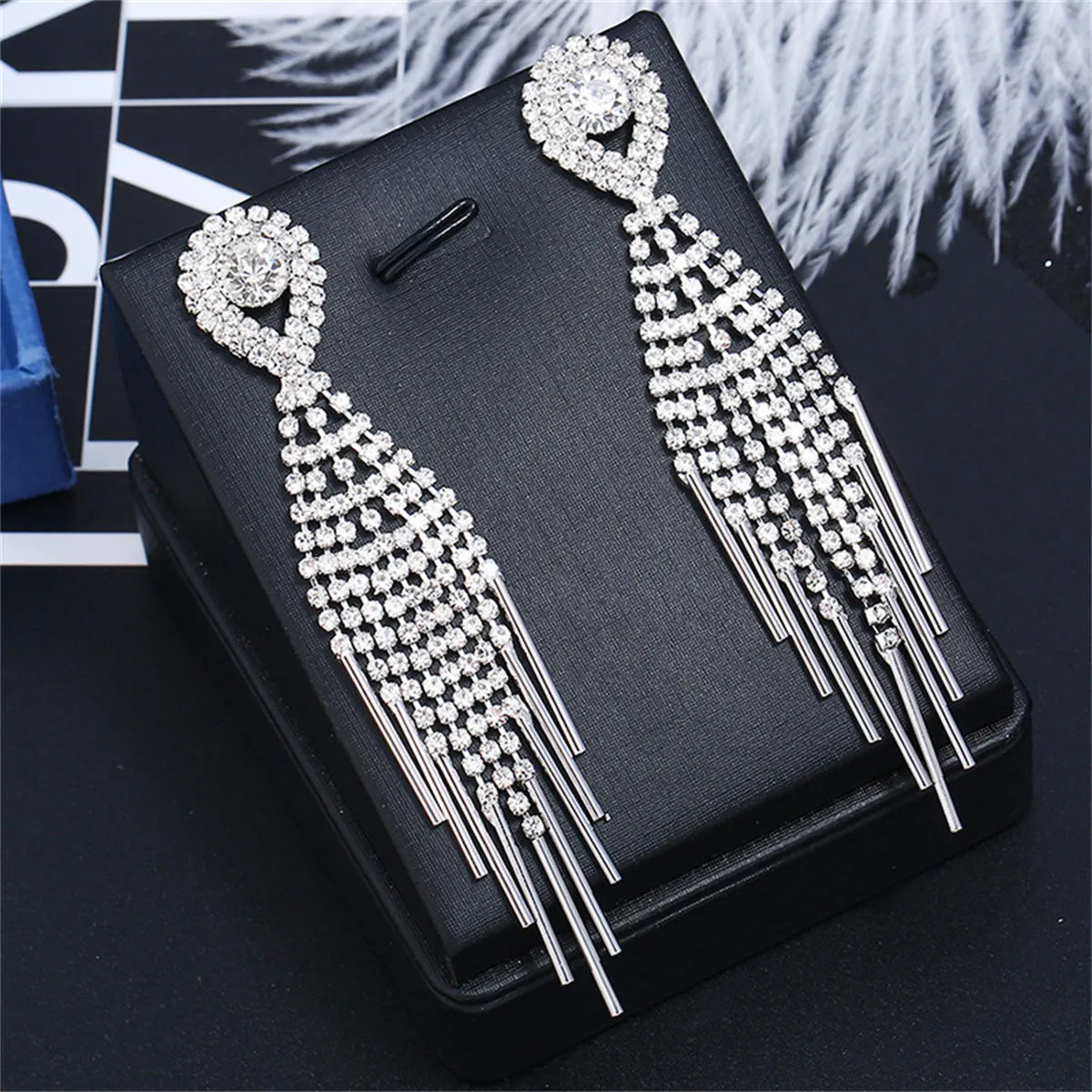 Cubic Zirconia & Silver-Plated Bar Tassel Drop Earrings