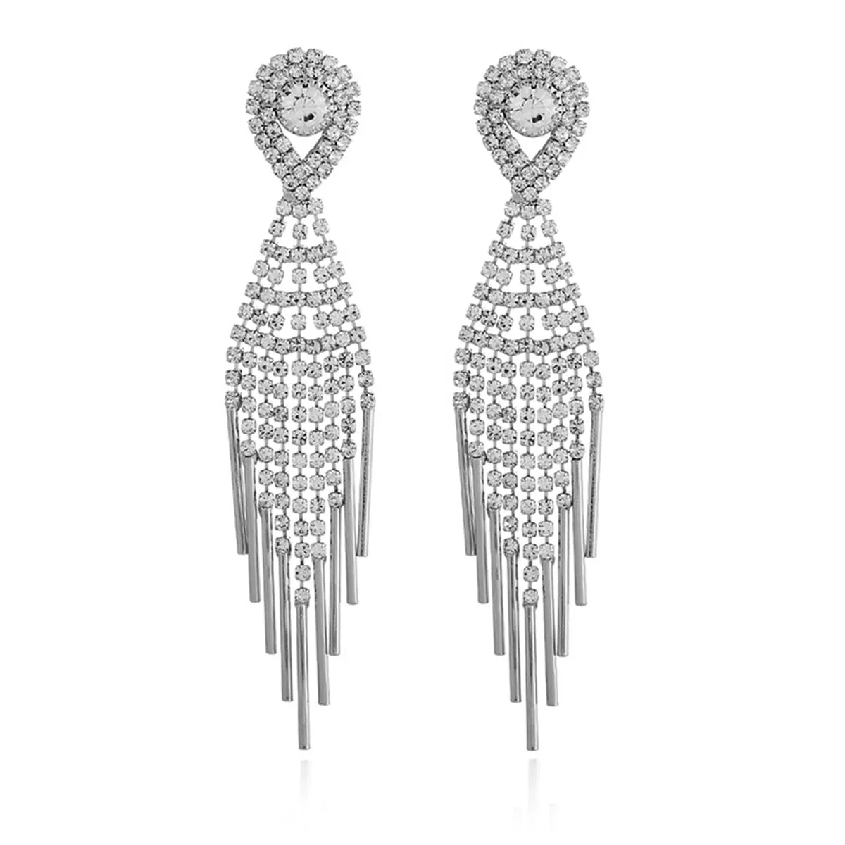 Cubic Zirconia & Silver-Plated Bar Tassel Drop Earrings