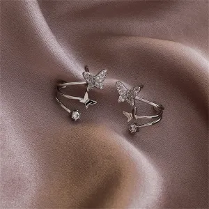 Cubic Zirconia & Silver-Plated Butterfly Stud Earrings